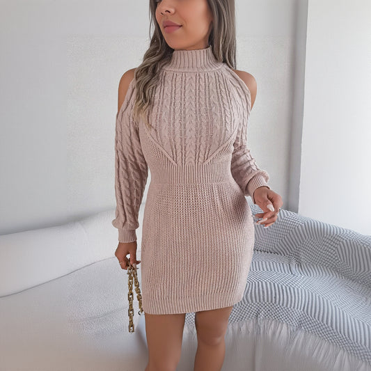 Robe en Maille Ajustée à Col Montant pour Femme