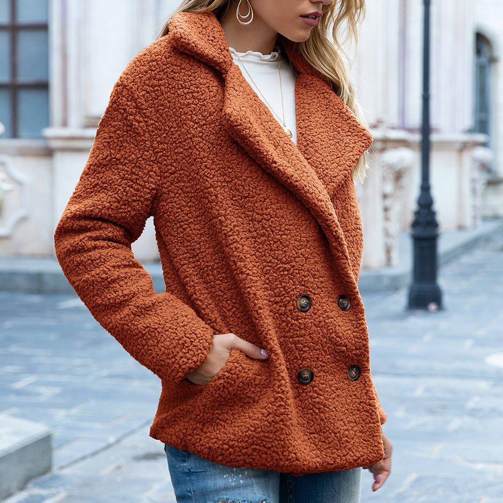 Manteau ample à revers bouffant, veste boutonnée d'hiver, cardigan, vêtement d'extérieur pour femme