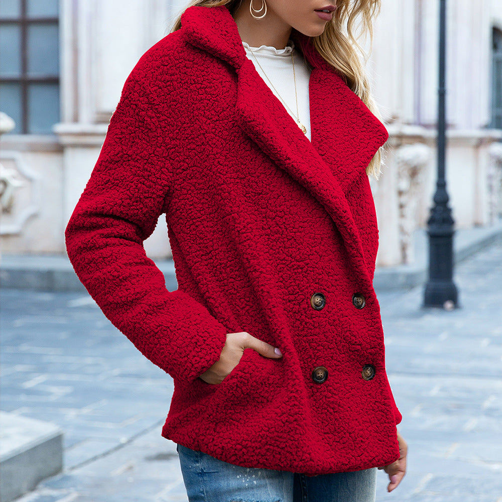 Manteau ample à revers bouffant, veste boutonnée d'hiver, cardigan, vêtement d'extérieur pour femme