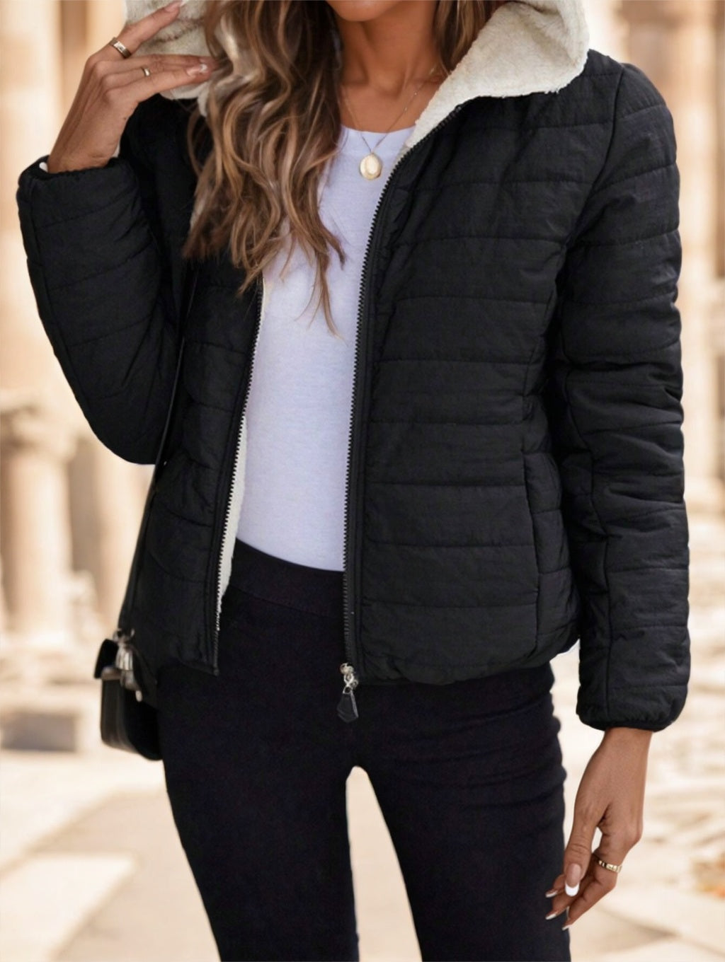 Manteau court léger et chaud pour femme