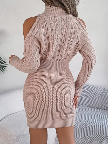 Robe en Maille Ajustée à Col Montant pour Femme