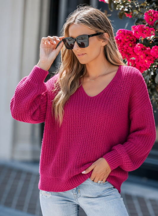 Pull à col en V en tricot